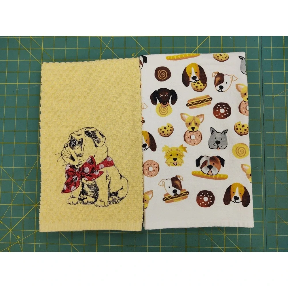 Pug Dog With A Scarf Kitchen Bath Hand Bar Towel Set of 2 Great Gift!